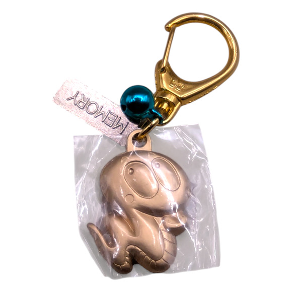 Memory Accessories - Anime Snake Gold Tone Keychain Zipper Pull Attached Blue Bell Made In Japan
